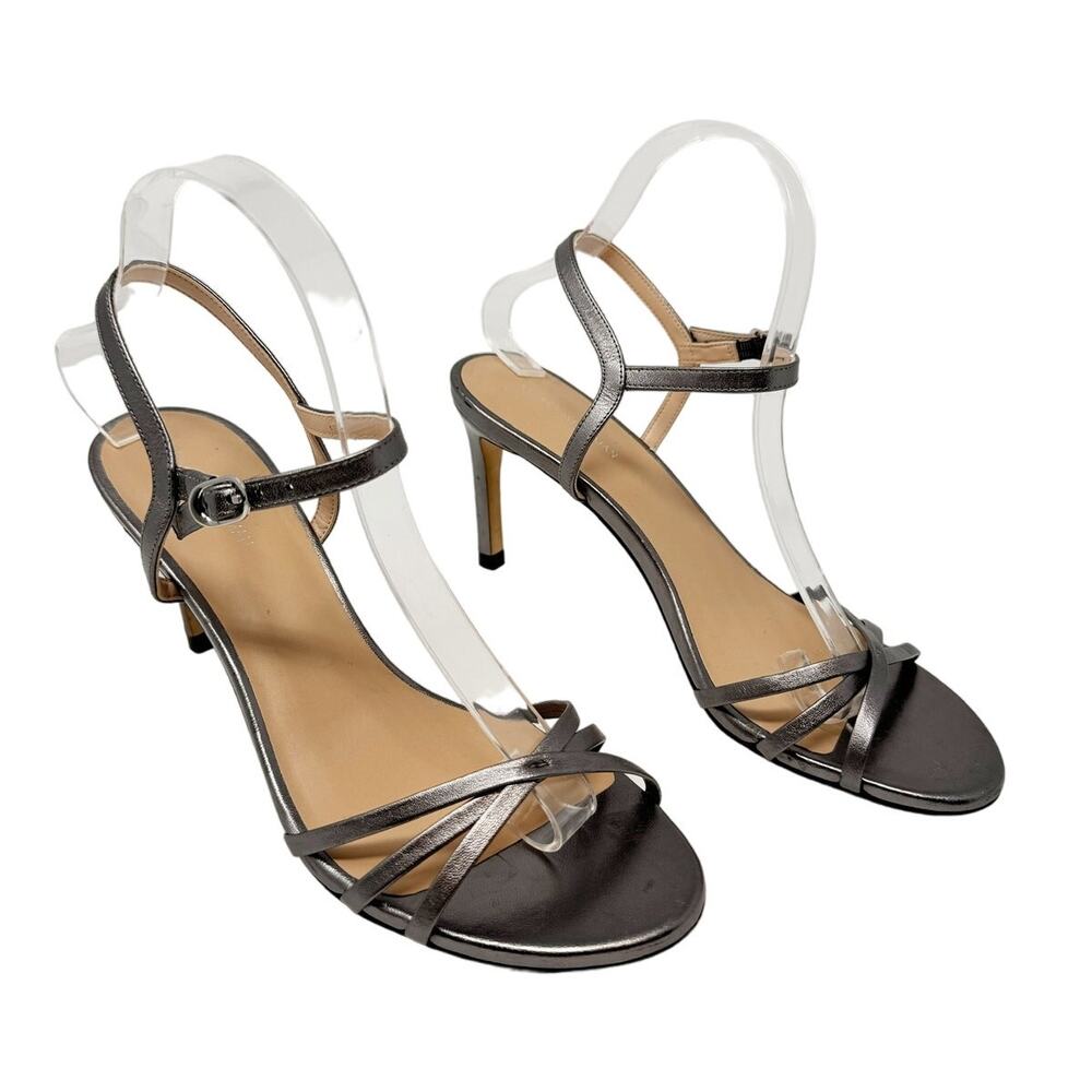 Stuart Weitzman Starla 80 Ankle Strap Leather Heel Gunmetal Gray Silver US 8